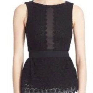 DIANE Von FURSTENBURG Tavita Black Lace Lined Peplum Top Size 0